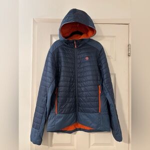 Mountain Hardwear blue and orange puffer jacket with hood